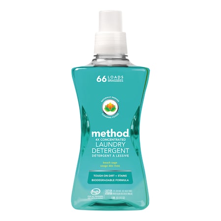 Method Laundry Detergent, 53.5 oz Bottle, Liquid, Beach Sage, 4 PK 01489